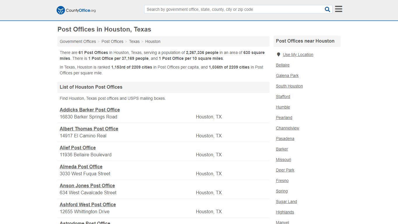 Post Offices - Houston, TX (Mail Services & PO Boxes) - County Office